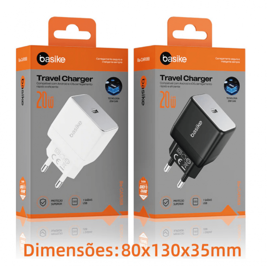 Carregador de Parede Turbo Basike Ba CAR068 - USB C, 20W, PD 3.0, Quick Charge