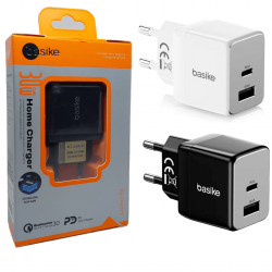 Carregador de Parede Turbo Basike – USB-C + USB-A, 30W, PD 3.0, Quick Charge QC3.0
