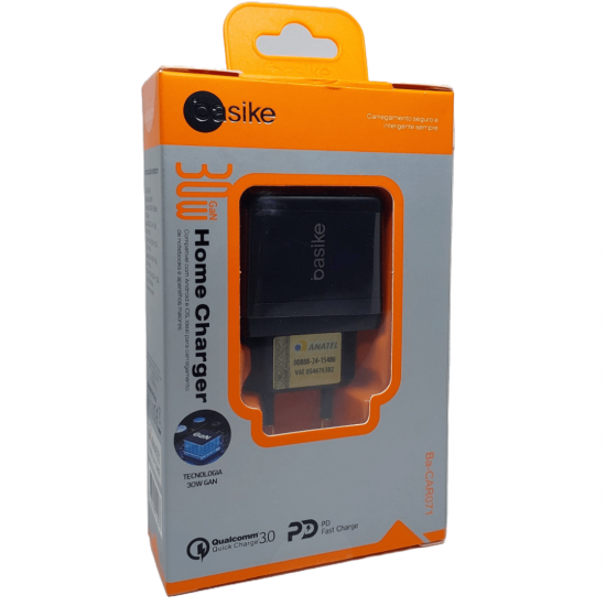 Carregador de Parede Turbo Basike – USB-C + USB-A, 30W, PD 3.0, Quick Charge QC3.0