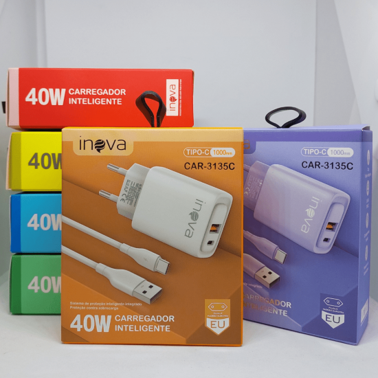 Carregador Inova 40W Tipo-C CAR-3135C - Diversas Cores