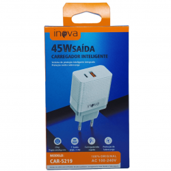 Carregador INOVA - 45W com 1 Entrada USB e 1 Entrada Type-C - CAR-5219