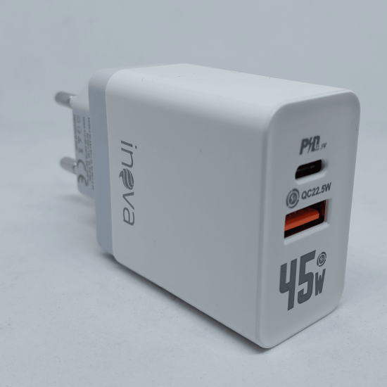 Carregador INOVA - 45W com 1 Entrada USB e 1 Entrada Type-C - CAR-5219