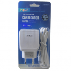 Carregador Inova 4.8a Turbo 2usb com cabo removível usb/tipo-c