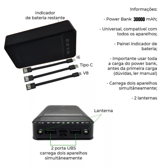 Carregador portátil power bank 30000mah rápido