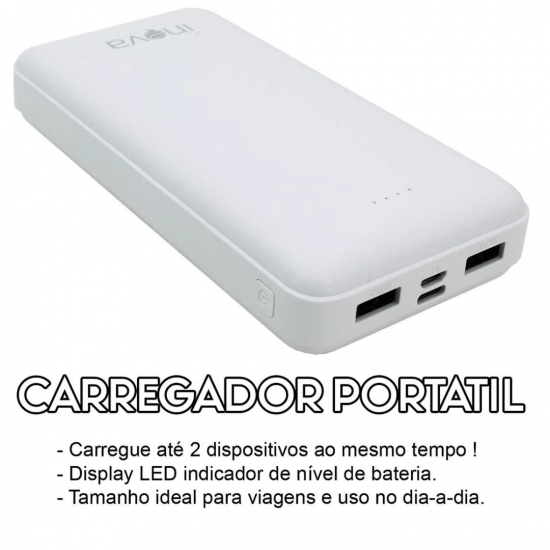 Carregador Portátil Power Bank Rápido 20000mah 2 Saídas