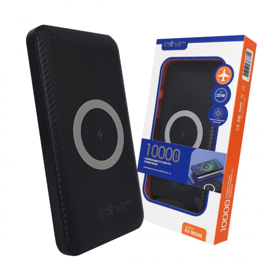 Carregador Portátil Powerbank Indução 10000mah Wireless Charger Sem Fio Original Inova