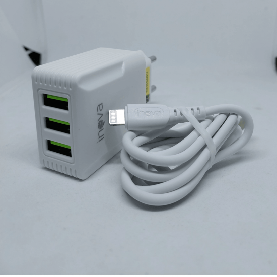 Carregador Rápido 3 USB 5.1A Com Cabo Iphone Inova CAR-9916A