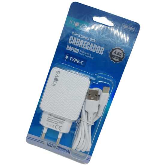 Carregador Rápido com 2 Portas USB Tipo C Inova CAR-9010 4.8A