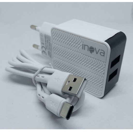 Carregador Rápido com 2 Portas USB Tipo C Inova CAR-9010 4.8A