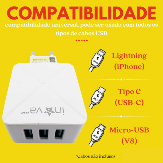 Carregador Rápido Fonte 3 Usb Inova 5.1a Universal