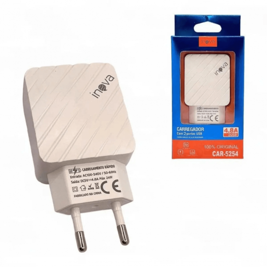 Carregador Rápido Fonte 4.8a 2 Entradas Original Turbo Inova