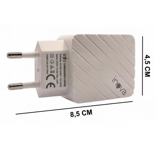 Carregador Rápido Fonte 4.8a 2 Entradas Original Turbo Inova