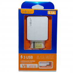 Carregador Rápido Fonte 5.1a 3 Entradas Original Turbo Inova