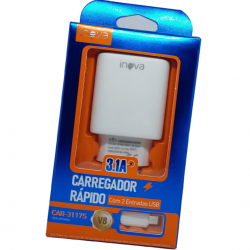 Carregador Rápido Inova 3.1A com 2 Portas USB e Cabo V8