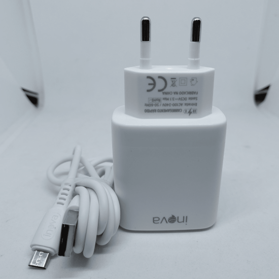 Carregador Rápido Inova 3.1A com 2 Portas USB e Cabo V8