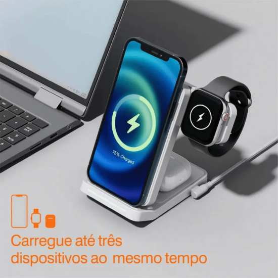 Carregador Sem Fio Magnético 3 em 1 Basike Ba WXC011 – 15W, Quick Charge