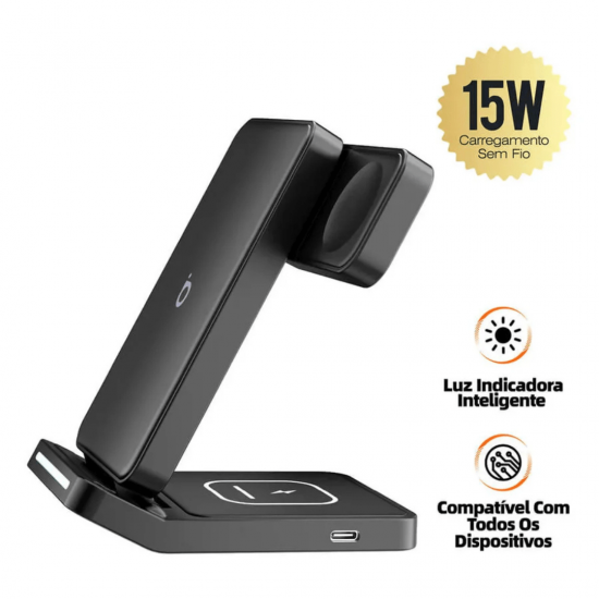 Carregador Sem Fio Magnético 3 em 1 Basike Ba WXC011 – 15W, Quick Charge