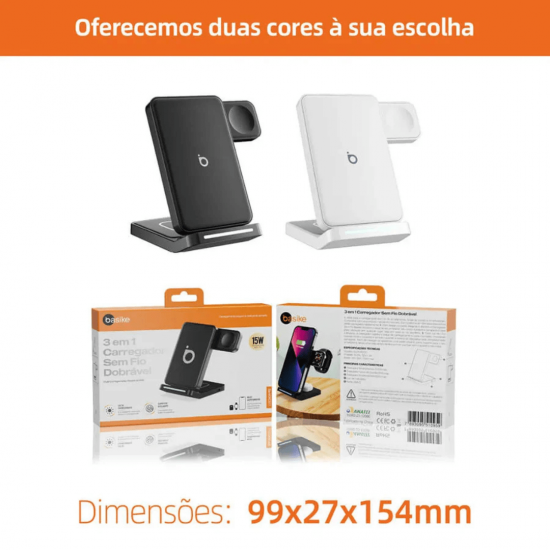 Carregador Sem Fio Magnético 3 em 1 Basike Ba WXC011 – 15W, Quick Charge