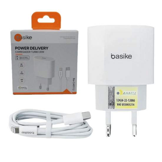 Carregador Turbo 20W Power Delivery Com Cabo Tipo-C/Lightning Incluso - Basike