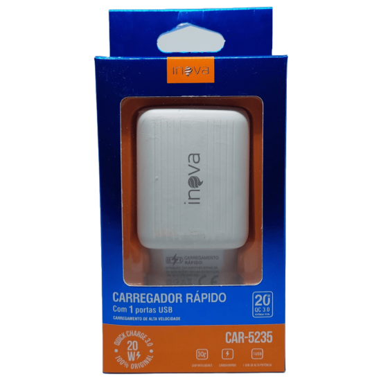 Carregador Turbo 20Watts 4.0A QuickCharge 3.0 Android e IOS com 1 USB