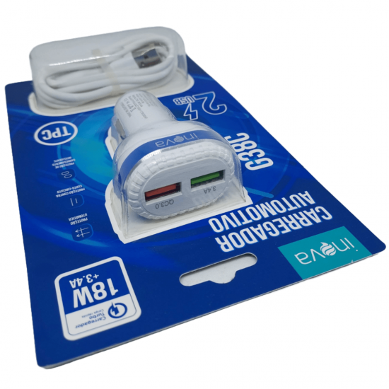 Carregador turbo automotivo TIPO-C/ V8 /LIGHTINING 18W - Inova