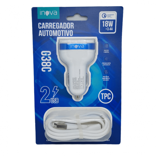 Carregador turbo automotivo TIPO-C/ V8 /LIGHTINING 18W - Inova