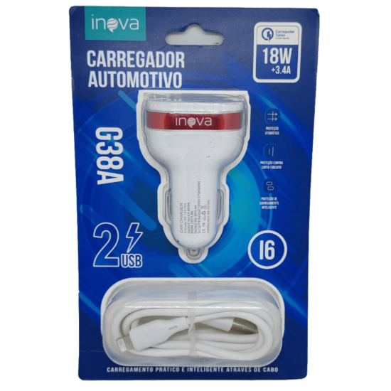 Carregador turbo automotivo TIPO-C/ V8 /LIGHTINING 18W - Inova