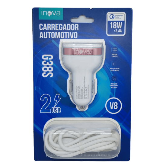 Carregador turbo automotivo TIPO-C/ V8 /LIGHTINING 18W - Inova