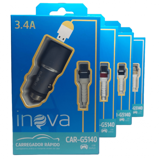 Carregador Veicular 3.4a 2 usb + Cabo Type-c Incluso - Inova