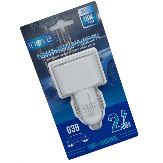 Carregador Veicular 3.4A e Q.C 3.0 Com 2 USB - Inova