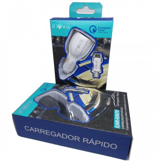 Carregador Veicular Inova Turbo, Com 2 USB, Cabo V8.