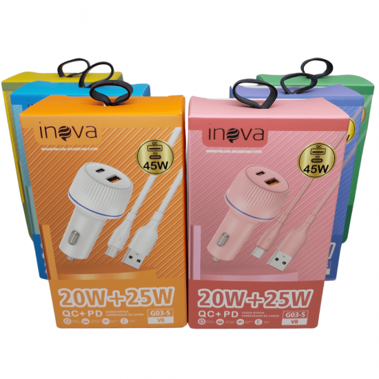 Carregador Veicular V8 45W com 1 Entrada TC e 1 USB - G03-S MKL - INOVA