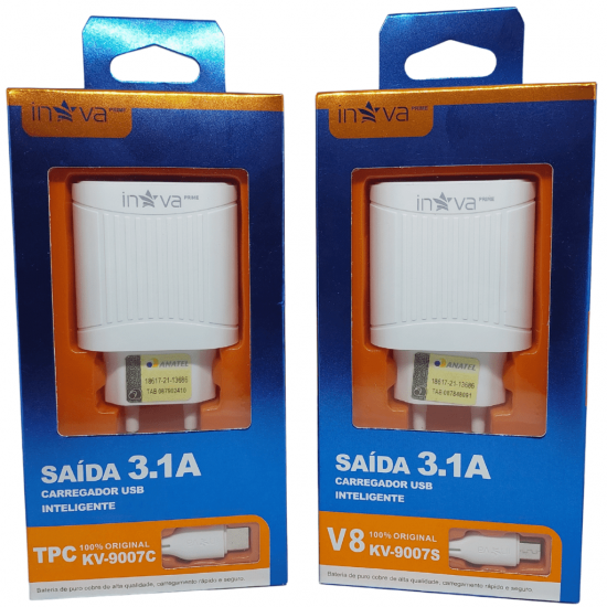 Carregadores P/celular V8 e tipo-c Inova 3.1a Original KV-9007