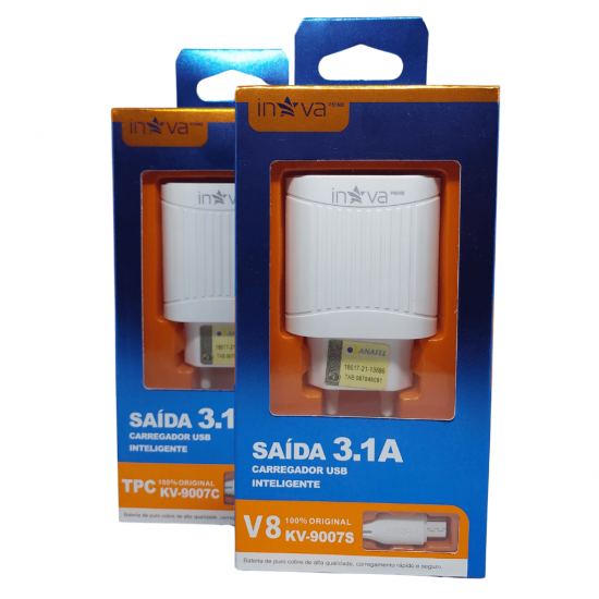 Carregadores P/celular V8 e tipo-c Inova 3.1a Original KV-9007
