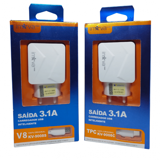 Carregadores P/celular V8 e tipo-c Inova 3.1a Original KV-9008
