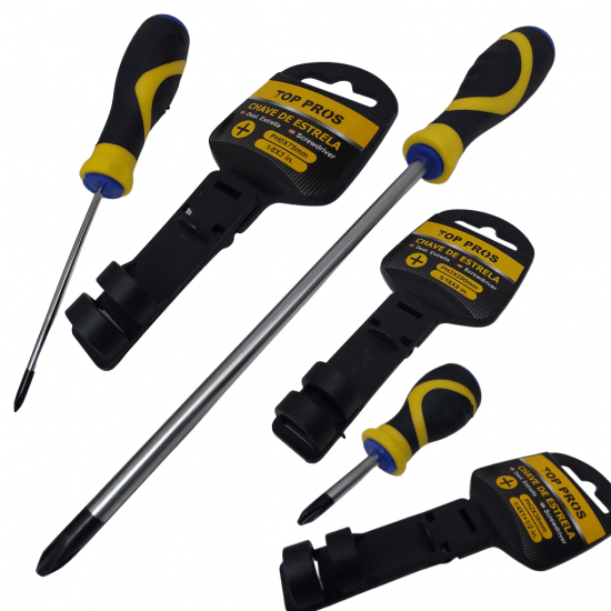 Chave Philips & Fenda Profissional TOP PROS imantada Com Cabo Emborrachado com diversos tamanhos