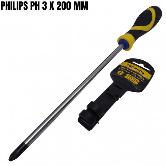 Chave Philips & Fenda Profissional TOP PROS imantada Com Cabo Emborrachado com diversos tamanhos
