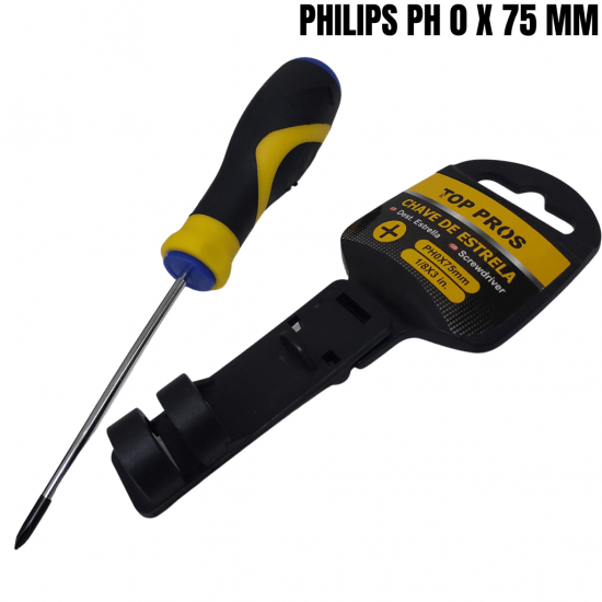 Chave Philips & Fenda Profissional TOP PROS imantada Com Cabo Emborrachado com diversos tamanhos