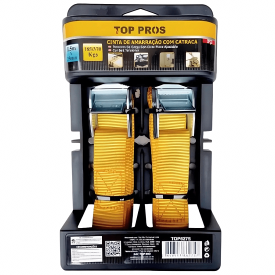 Conjunto 2 Cintas De Amarração Com Catraca 2,5 Metros - TOP PROS