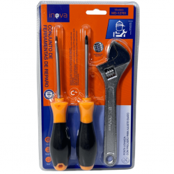 CONJUNTO 3 PECAS DE FERRAMENTAS MANUAIS, SENDO: CHAVE DE FENDA, CHAVE PHILLIPS, CHAVE INGLESA - MD-12761