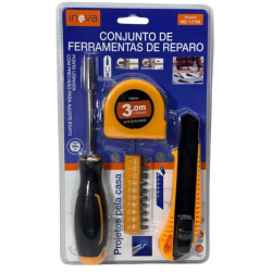 CONJUNTO 3 PECAS DE FERRAMENTAS MANUAIS, SENDO: ESTILETE, TRENA, CHAVE INTERCAMBIAVEL - MD-12769