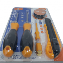 CONJUNTO 5 PECAS DE FERRAMENTAS MANUAIS, SENDO: CHAVE DE FENDA, CHAVE TESTE, CHAVE PHILLIPS, FITA PVC - MD-12770