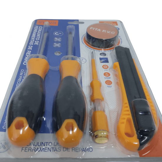 CONJUNTO 5 PECAS DE FERRAMENTAS MANUAIS, SENDO: CHAVE DE FENDA, CHAVE TESTE, CHAVE PHILLIPS, FITA PVC - MD-12770