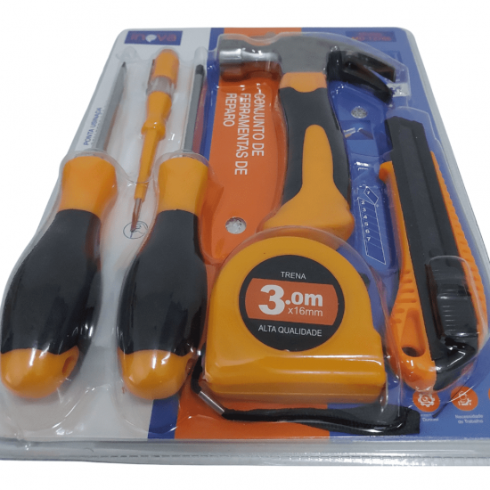 CONJUNTO 6 PECAS DE FERRAMENTAS MANUAIS, SENDO: CHAVE DE FENDA, CHAVE TESTE, CHAVE PHILLIPS, TRENA, ESTILETE - MD-12766