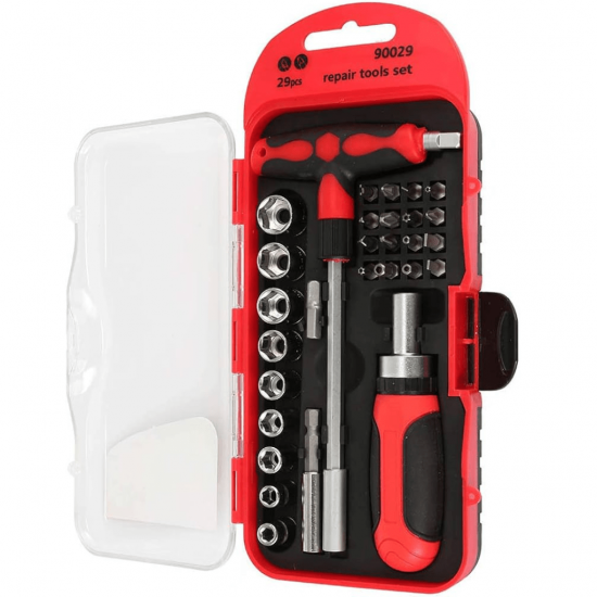 Conjunto com 29 chaves de fenda de aço carbono, bits de precisão, chave de soquete para reparo doméstico e profissional