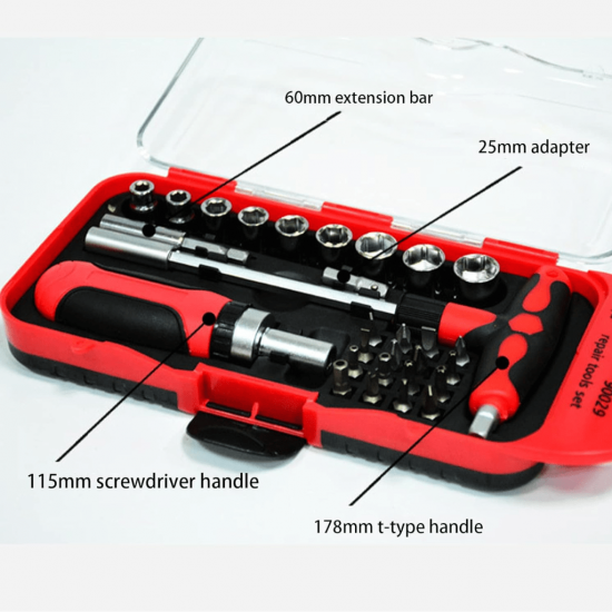 Conjunto com 29 chaves de fenda de aço carbono, bits de precisão, chave de soquete para reparo doméstico e profissional