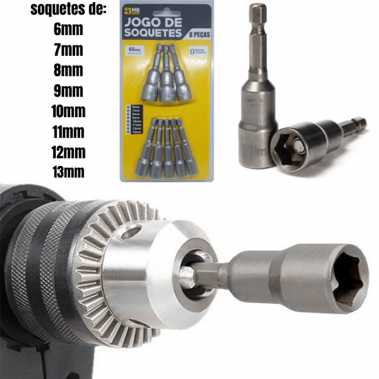 Conjunto Jogo de Bits Soquete Canhão Parafusadeira 6 A 13mm