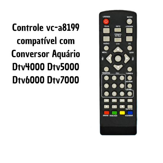 Controle compative  com Conversor Receptor Aquário Dtv5000 Dtv7000