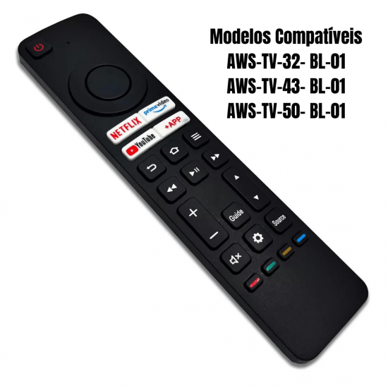 Controle compatível com TV Smart Aiwa AW-TV-32-BL-01, 43, 50