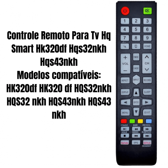 Controle Remoto Para Tv Hq Smart Youtube Hk320df Hqs32nkh Hqs43nkh